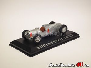 Масштабная модель автомобиля Auto Union TYP C Grand Prix #4 Bernd Rosemeyer (1936) фирмы Atlas.